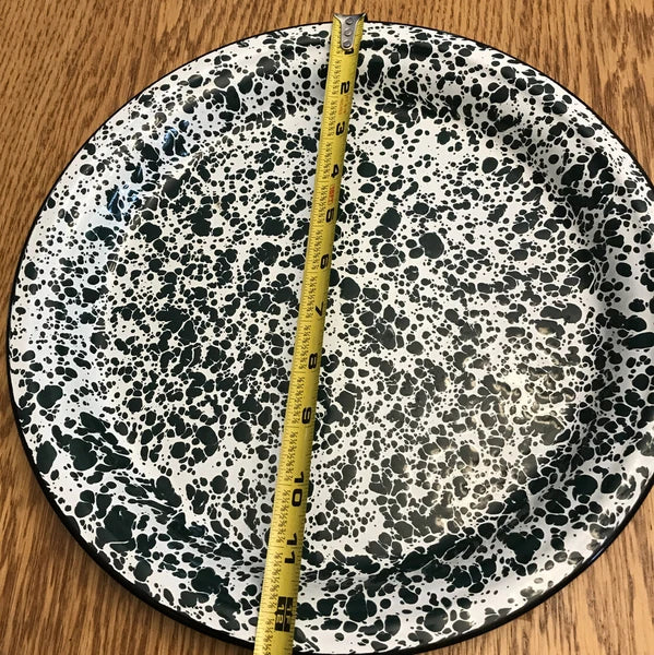 Green & White Speckled Enamel Lot Of 3 Coffee Tea Pot, Rectangle & Round Pan B38