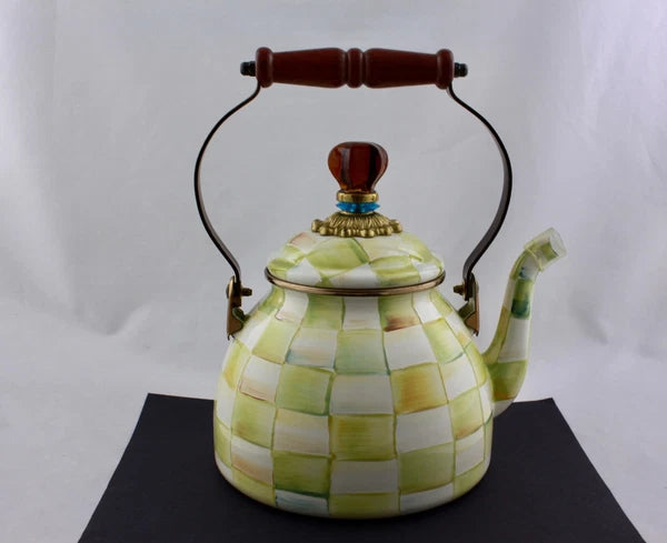 MACKENZIE CHILD PARCHMENT TEAPOT KETTLE ENAMEL AMBER FINIA - NEW