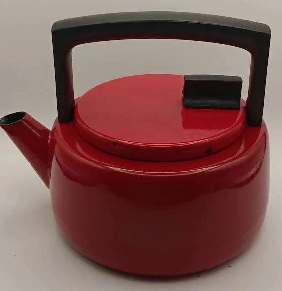 Vintage Fissler Red Enamel Tea Kettle For Decor *Burnt Spots Inside and Bottom*