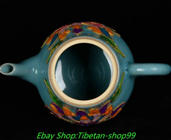 5.7''Old Song Dynasty Ru Kiln Enamel Colour Porcelain 3 leg Wine Tea Pot Flagon