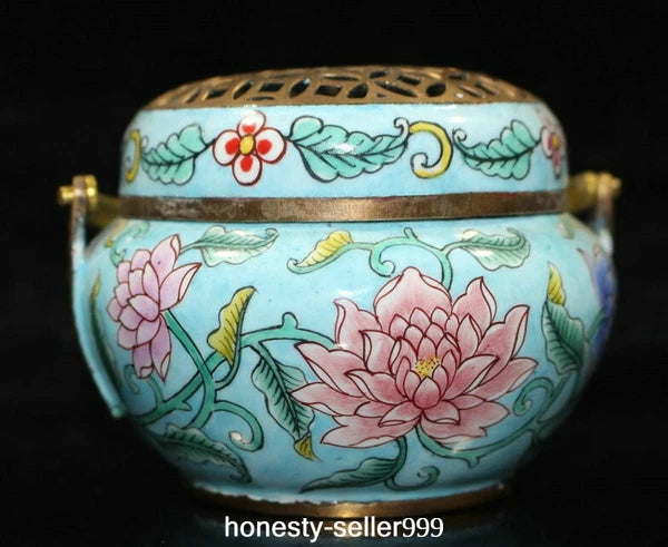 Qianlong Cloisonne Enamel Gilt Flower Pattern Handle Wine Teapot Flagon Statue