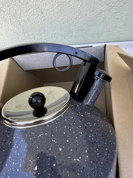 Vintage Copco Jazz Whistling Enamel Tea Kettle Pot 2.5qt Art Deco Dark Granite