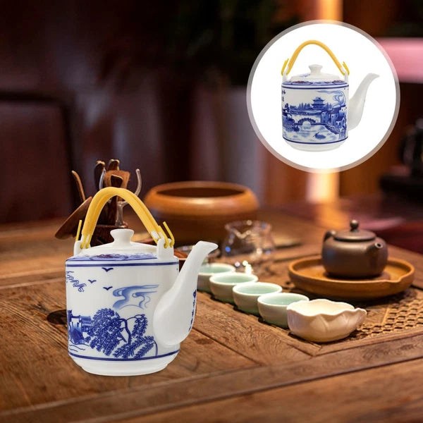 Blue and White Beam-lifting Teapot Porcelain Set Warmer Enamel Kettle