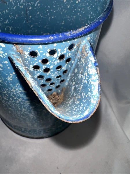 Enamel Speckled Coffee Tea Pot  Blue White Country Kettle Vintage No Lid