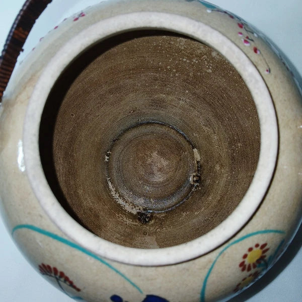 Antique Japanese Yellow Ware Ceramic Famille Rose Raised Enamel Teapot