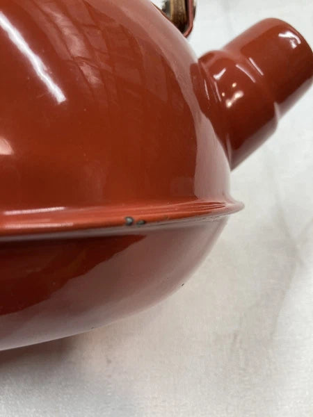 Vintage Teapot Kettle Brown MCM Retro Wooden Handle Japan Coffee Enamel