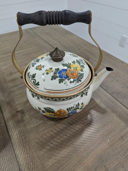 Asta Enamel Tea Kettle With Warmer-Mint Condition