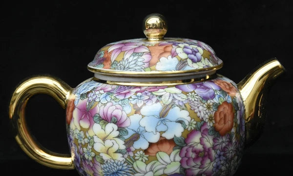 5.5'' Qianlong Enamel Colour Porcelain Gilt Flower Pattern Wine Tea Pot Flagon-