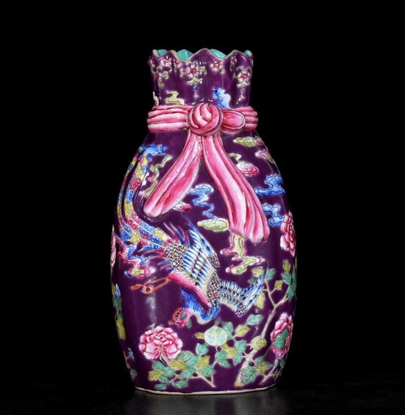 Qianlong Signed Old Chinese Colour Enamel Vase W/phoenix N3674