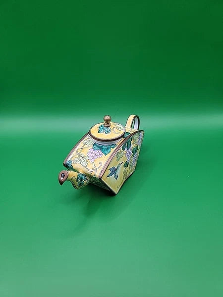 Kelvin Chen Miniature Teapot Porcelain Piece With Hummingbird and Grapes