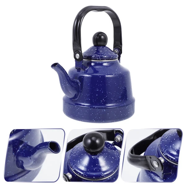 Small Tea Kettle Stovetop Blue Enamel Easy Use Teapot Office