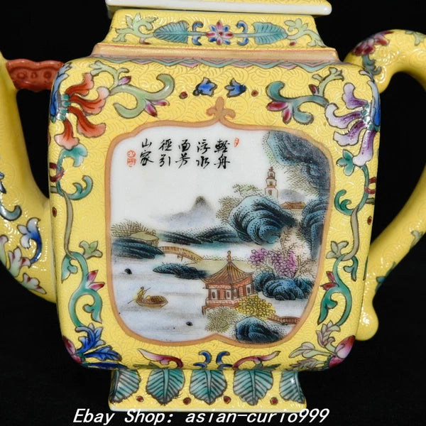 7" Qing Yongzheng Enamel Colour Porcelain Landscape Flower Wine Tea Pot Flagon