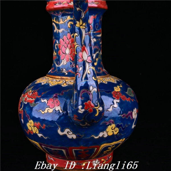 12.5" Enamel Colour Porcelain Gilt Kylin Kirin Phoenix Birds Wine Tea Pot Flagon-