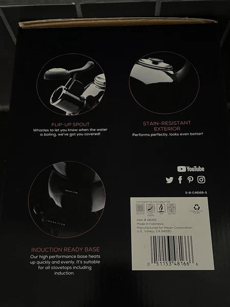 Circulon Enamel on Steel Whistling Teakettle/Teapot 2 Quart Black