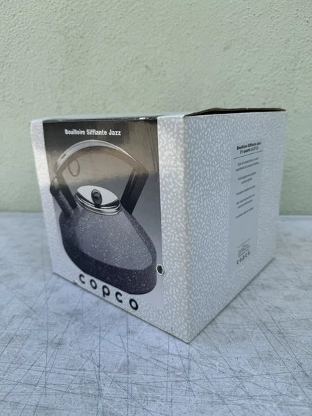 Vintage Copco Jazz Whistling Enamel Tea Kettle Pot 2.5qt Art Deco Dark Granite