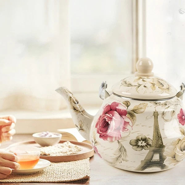 Pear Shaped Pot Travel Boiling Water Kettle Porcelain Enamel Tea