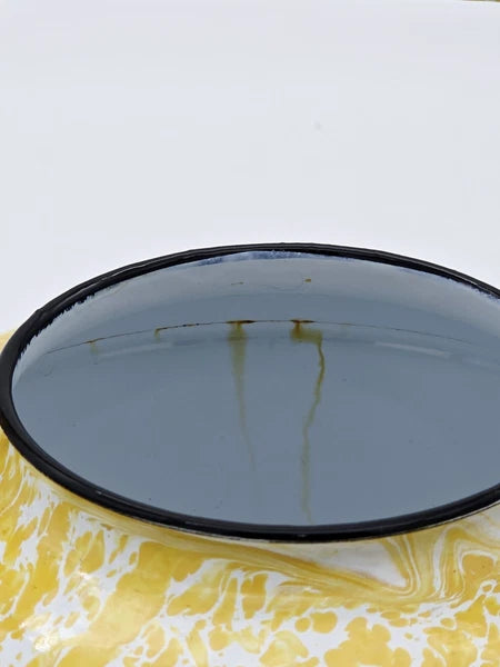 Vtg Yellow White Graniteware Spongeware Teapot Kettle W Lid Cottagecore GUC