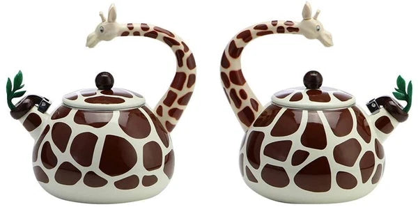 Whimsical 2.1 Quart Enamel-on-Steel Whistling Tea Kettle - Giraffe Design