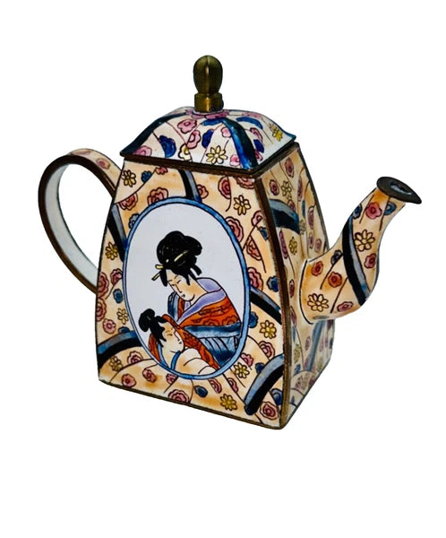 Enamel Miniature Teapot From Kelvin Chen Quite Rare #381 Geishas 1999