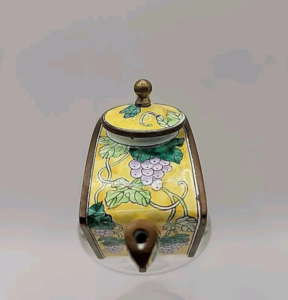 Kelvin Chen Miniature Teapot Porcelain Piece With Hummingbird and Grapes