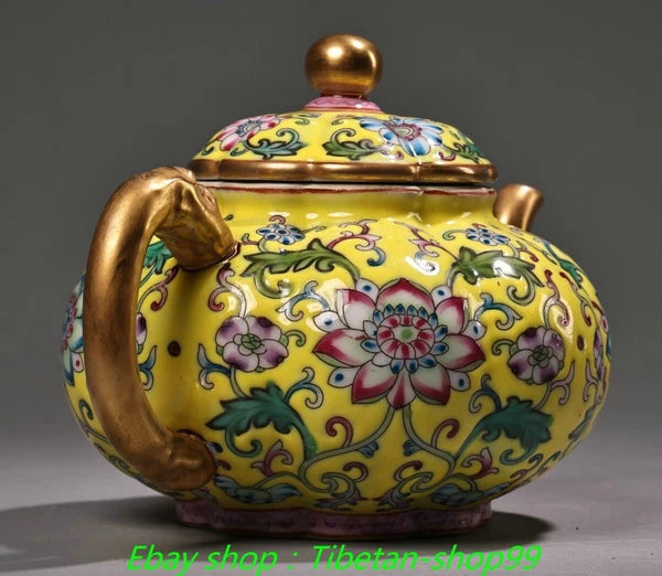 5.9''Old Qing Yongzheng Marked Enamel Colour Porcelain Gilt Wine Tea Pot Flagon