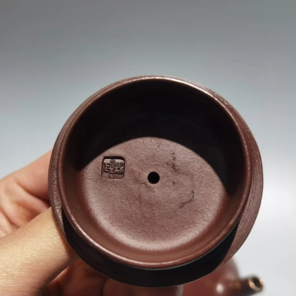 Yixing Purple Clay Teapot Hand-Coiled Ceremony Drainer Enameled Gilded Sculpted