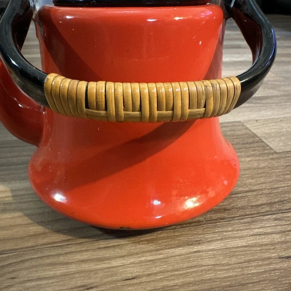 Vintage Midcentury Modern Enamelware Teapot OTTO Japan Bamboo Handle Preowned