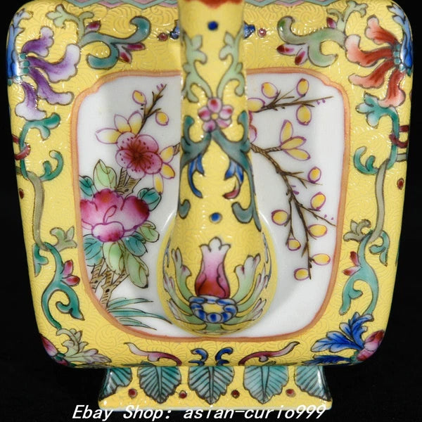 7" Qing Yongzheng Enamel Colour Porcelain Landscape Flower Wine Tea Pot Flagon
