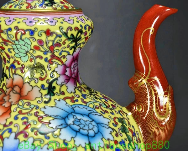 10.6" Yongzheng Enamel Colour Porcelain Gold Dragon Head Wine Tea Pot Flagon-