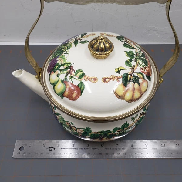 VTG Tabletops Unlimited Enamelware Kensington Garden 2 Qt Tea Kettle NIB