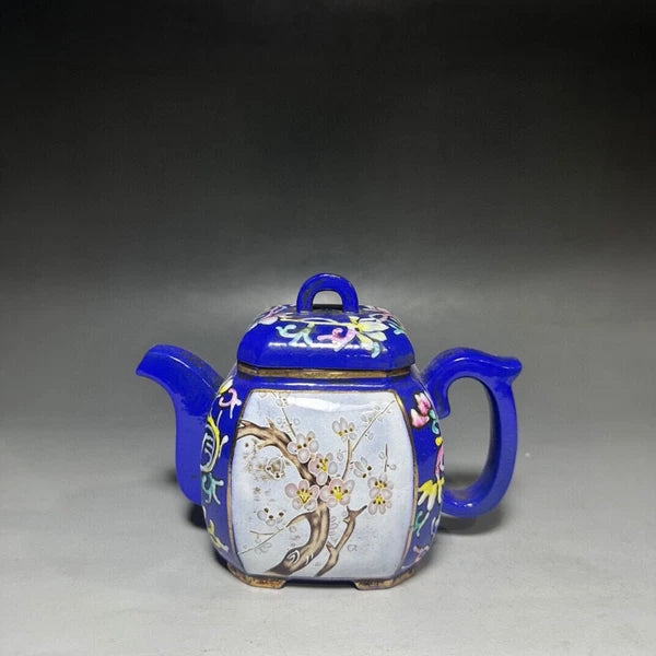 Purple Clay Teapot Gongfu Strainers Zisha Sculpture Square Chamfered Enamel Hand