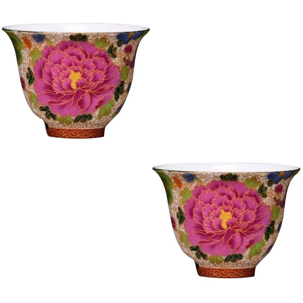 Set of 2 Enamel Teapot Cup Travel Ware Porcelain Ceramic