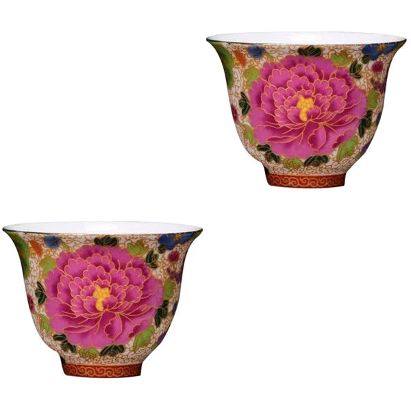 Set of 2 Enamel Teapot Cup Travel Ware Porcelain Ceramic