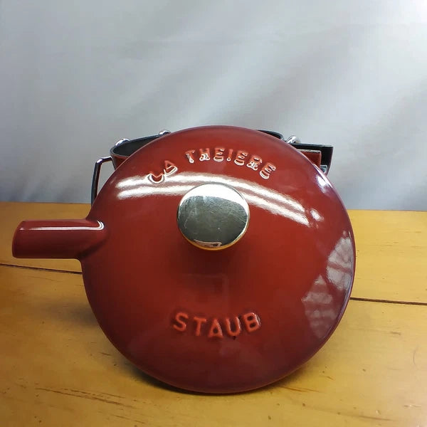 Staub La Theiere French Cast Iron 1 qt Red Tea Kettle Enamel Pot Made in France