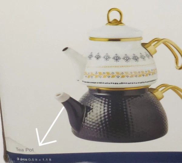 Ethnic Enamel tea pot set, NEW,  in box, set 3 pcs, Upper 0.5 LT / Lower 1.1 LT