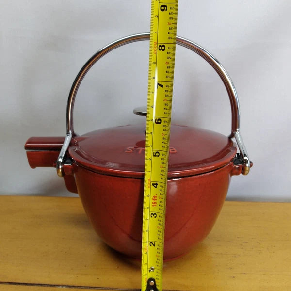 Staub La Theiere French Cast Iron 1 qt Red Tea Kettle Enamel Pot Made in France