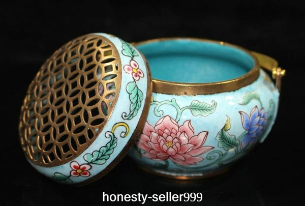 Qianlong Cloisonne Enamel Gilt Flower Pattern Handle Wine Teapot Flagon Statue