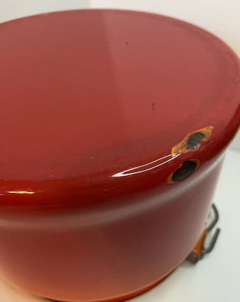 VNTG. ENAMELWARE TEAPOT TEA KETTLE ORANGE WOODEN HANDLE KITSCHY 70'S AESTHETIC