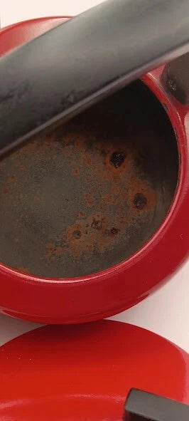 Vintage Fissler Red Enamel Tea Kettle For Decor *Burnt Spots Inside and Bottom*