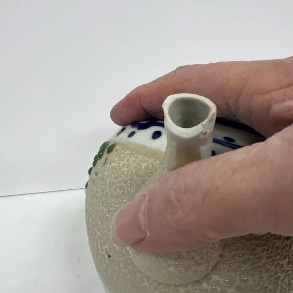 Japanese Pottery Impasto Enamel Decorated Teapot Early 1900's Lid Cracked