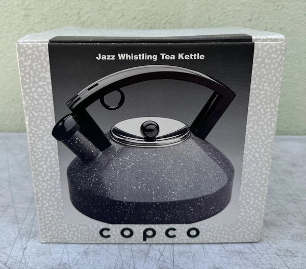 Vintage Copco Jazz Whistling Enamel Tea Kettle Pot 2.5qt Art Deco Dark Granite