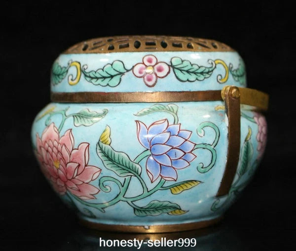 Qianlong Cloisonne Enamel Gilt Flower Pattern Handle Wine Teapot Flagon Statue