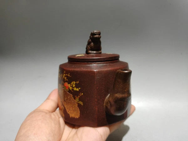 Purple Clay Teapot Tea Pots Strainer Octagonal Dual Tone Enameled Cloisonne