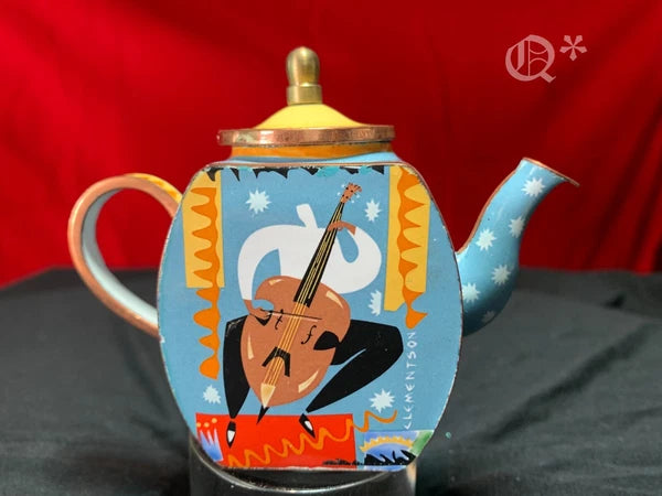 John Clementson Miniature Cello Funk Brass and Enamel Teapot