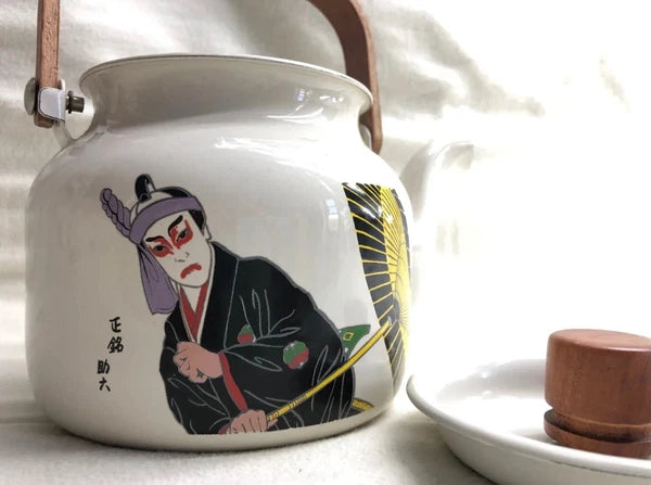 Vintage 1970s Noreen Sukeroku Teapot Gailstyn-Sutton Kettle Enamel Japan Kabuki