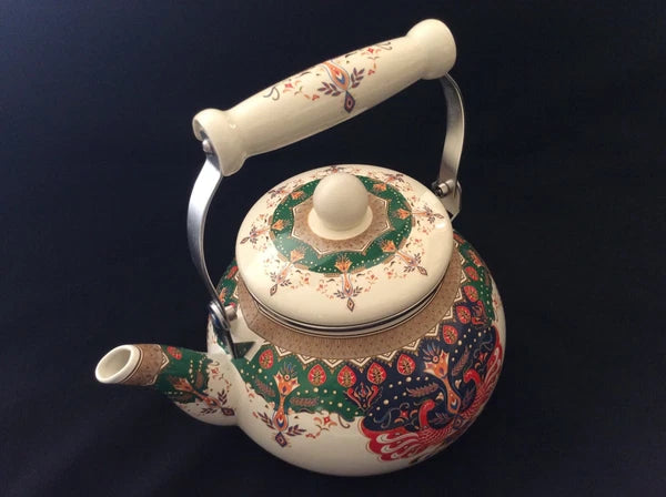 Deayou Tea Kettle Enameled Steel Floral Medium Multicolor Modern Round 2.5L