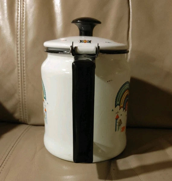 Vintage BERGGREN Enamel Coffee Pot Kettle Swedish Rooster Flower EXQUISITE Shape