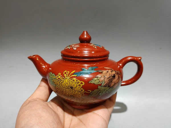 Yixing Zisha Pot Scholarly Aesthetic Kitchen Cute Sculpted Enamel Painted Floral