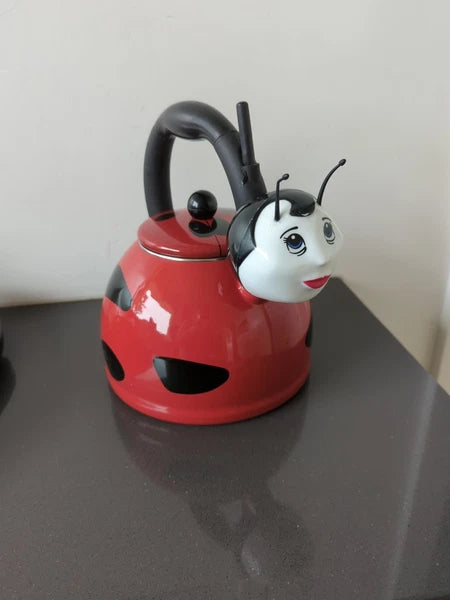 Vintage Unique Kamenstein Ladybug Whistling Tea Kettle Teapot Enamel M14