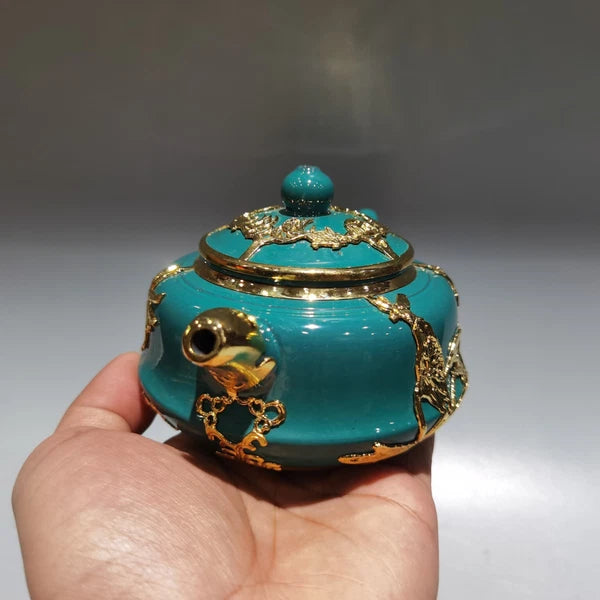5.5" China Yixing Zisha Pottery Colour Enamels Red Clay 260CC Gild Flower Teapot